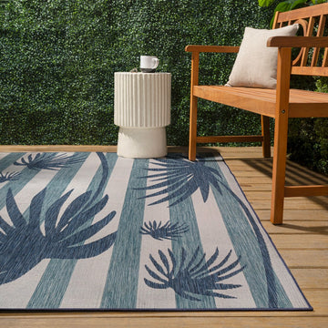 Veronica Classic Beach Stripe And Palm Leaf Indoor/Outdoor Area Rug